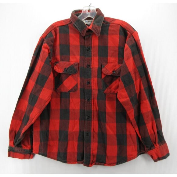 VINTAGE Five Brother Shirt Large Flannel Buffalo Plaid Shacket Thick USA - Picture 1 of 11